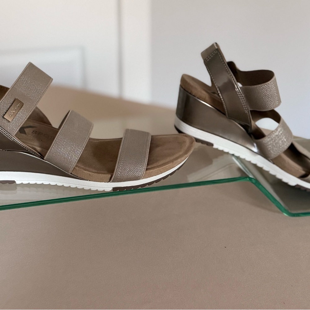 Anne Klein Sport Taupe Wedge Sandals with White Sole